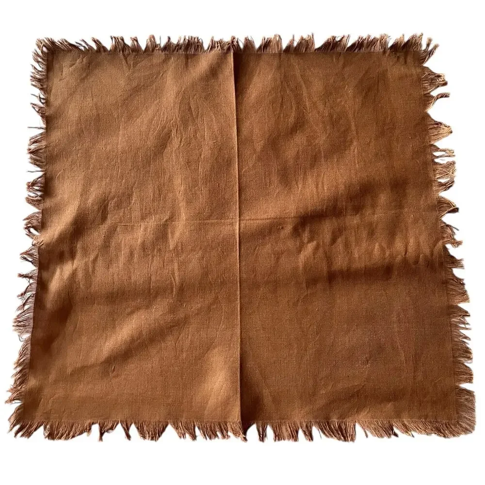 Vintage Set of 7 Dinner Linen Napkins Neutral Colors Fringed Farmhouse Boho